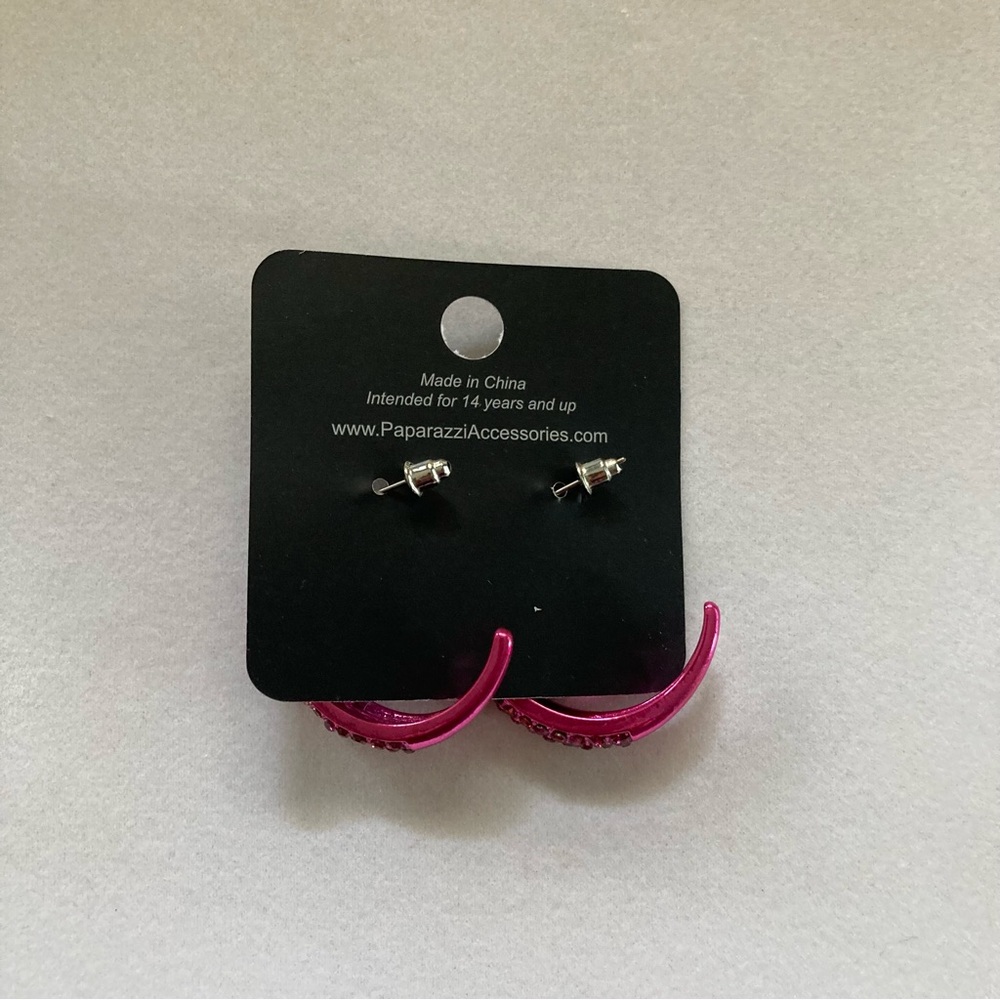NEW Paparazzi Pink Rhinestone Hoops - Picture 9 of 14